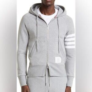 Thom Browne Classic Loopback 4-Bar Full Zip Hoodie Light Grey 2/Medium $1,090